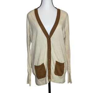 Juicy Couture Women Cardigan Sweater Pockets Neutral Office Light Layering Large